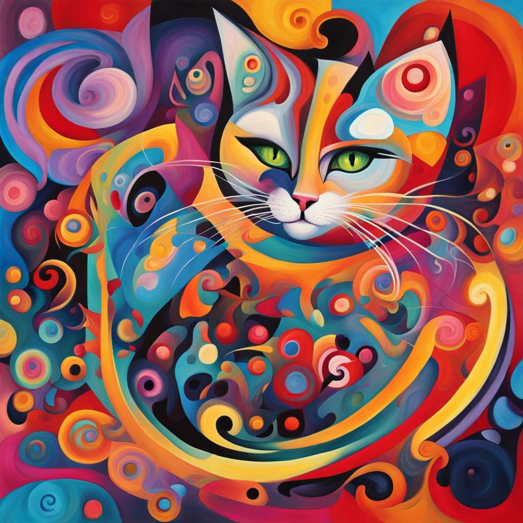 Abstract Pop Art Cats in Vibrant Chaotic Fusion