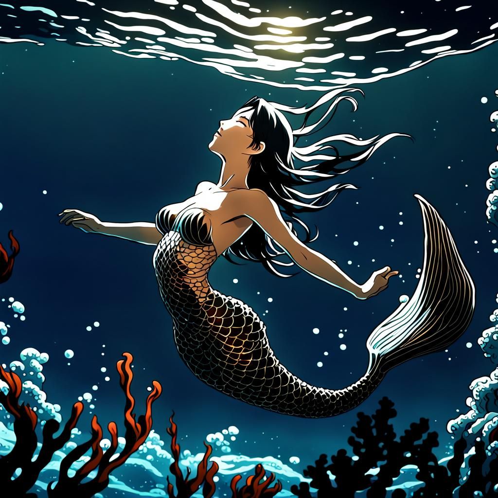 Undead Mermaid in Ghibli Anime Style