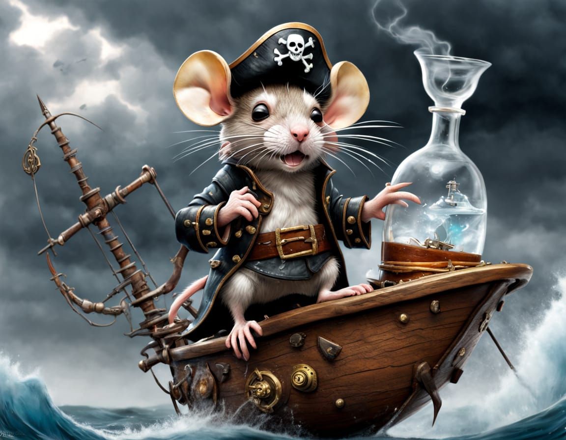 Rat Pirate Captain Sails Stormy Seas in Dieselpunk Style