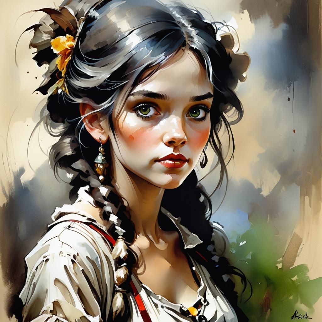 portrait of a woman in the style of   Jean Baptiste Monge, M...