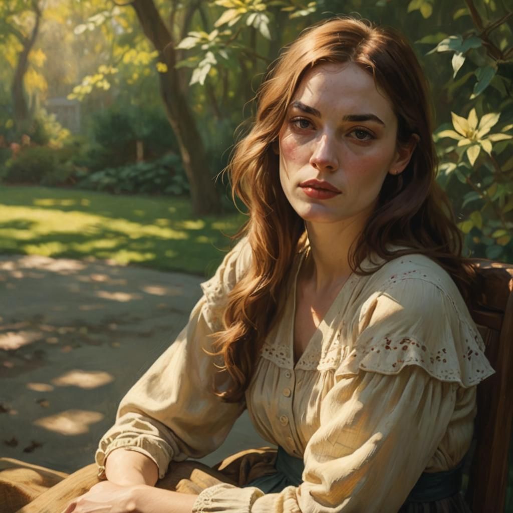 Dreamy Woman in Garden, Hopper Style