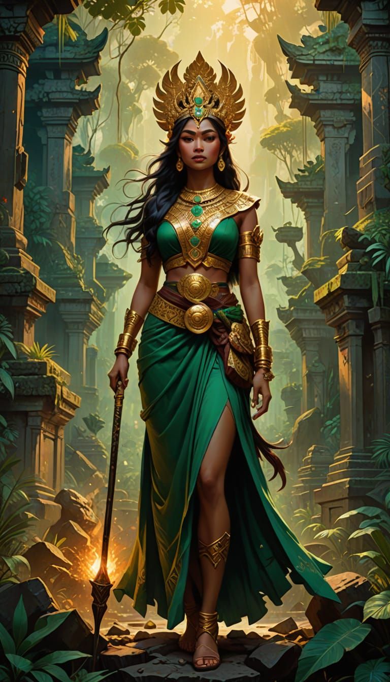 Indonesian Goddess of Earthquakes in Vibrant Ruins