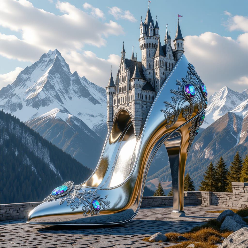 Surreal Shoe Castle in 3D Style