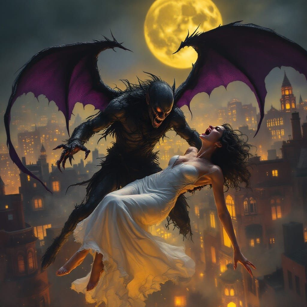 Dark Fantasy Night Gaunt in 1920s Cityscape