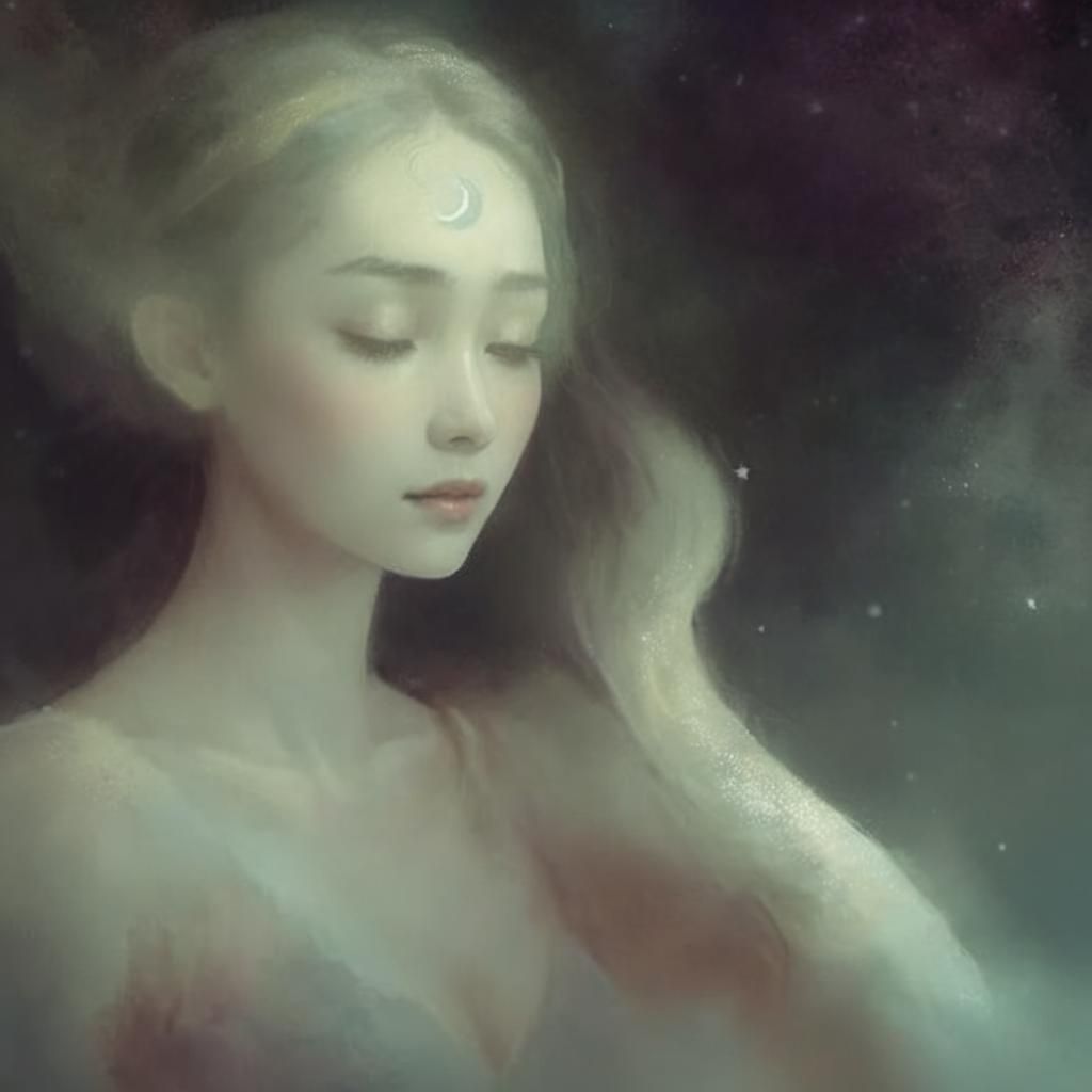 Serene Singer Under Moonlight: Ethereal Watercolor Art