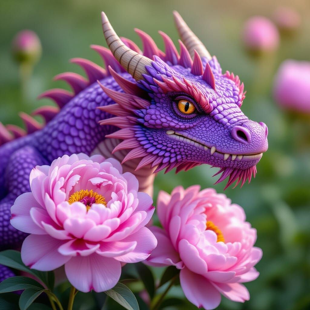 Purple Dragon and Peonies Still Life