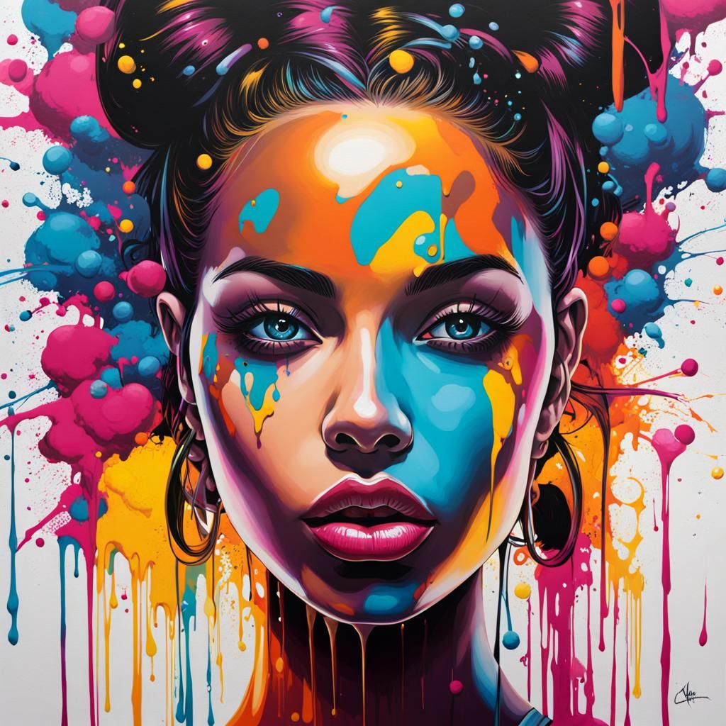 Girl Presenting Necklace in Graffiti Splash Art Style