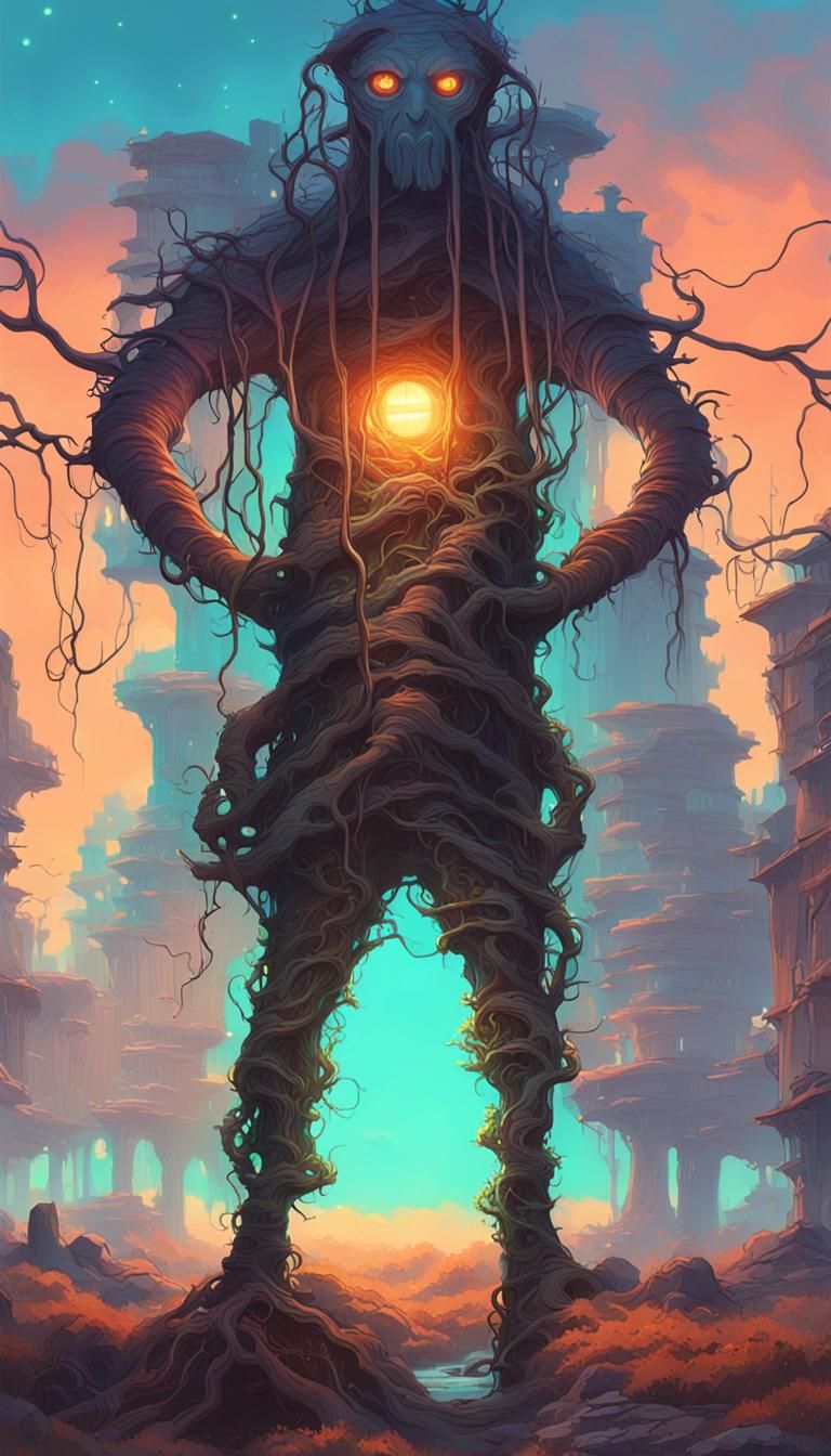 Mystical Tree with Glowing Vines in Fantasy Art