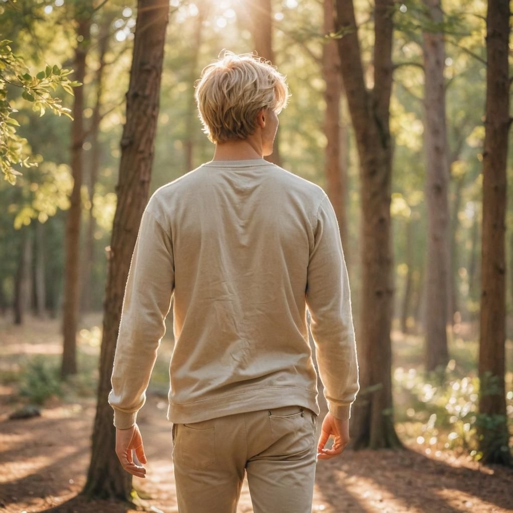 Young Blond Man in Sunlit Nature: Soft Focus Photography