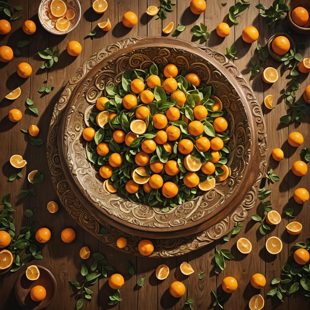 Ornate Bowl of Clementines: Mystical Still Life