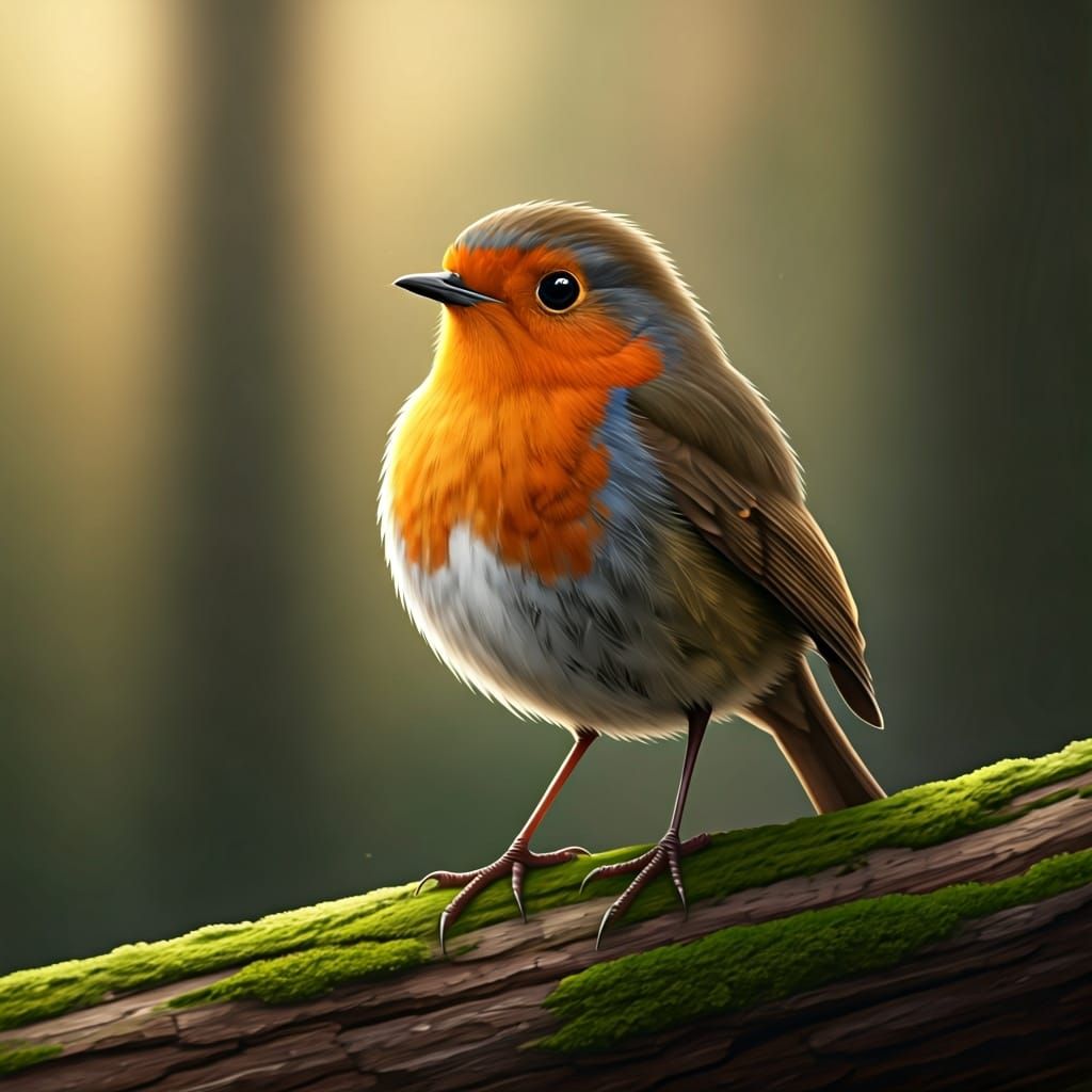 Robin on Branch in Morning Light