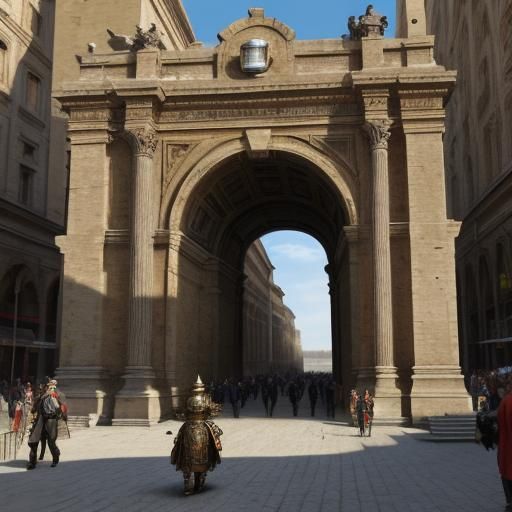 Steampunk Roman Market Entrance: A Fusion of Eras