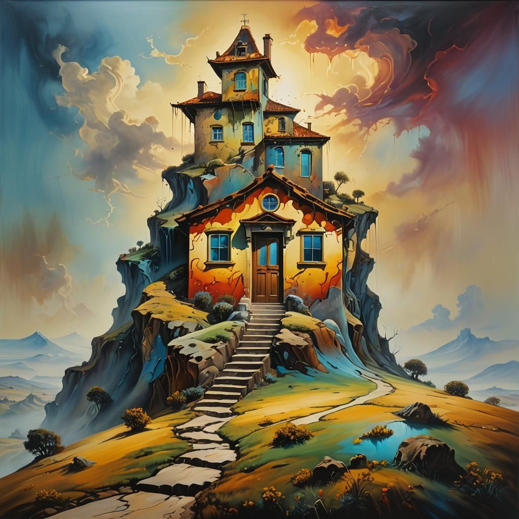 Surreal House on Hill in Dali-Inspired Style