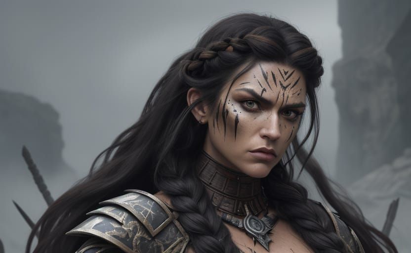 Fierce Barbarian Woman In Tribal Armor
