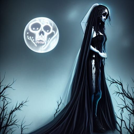 Sinister Undead Bride in Photorealistic Horror Style