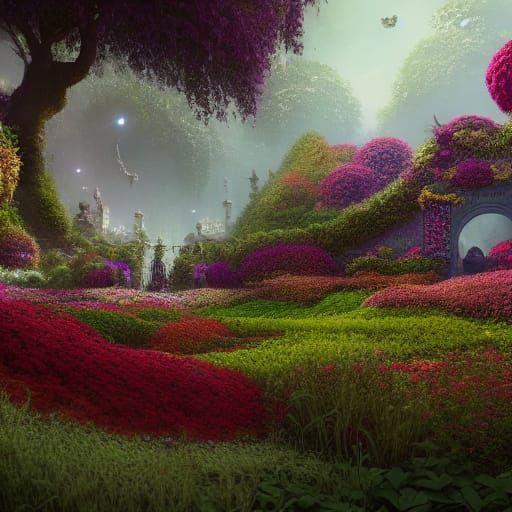 Ghost-Guarded Secret Flower Garden: Fantasy Art