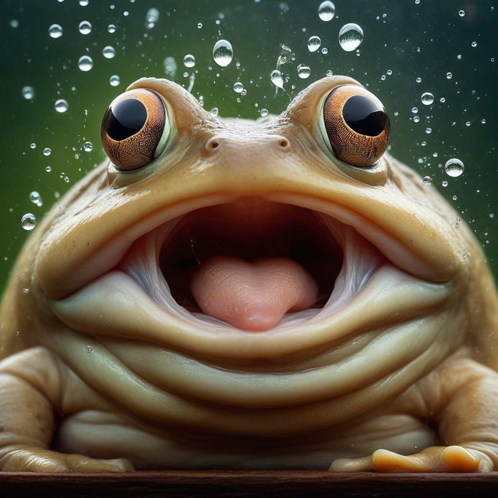 Startled Bullfrog Mid-Collision: Comical Realism