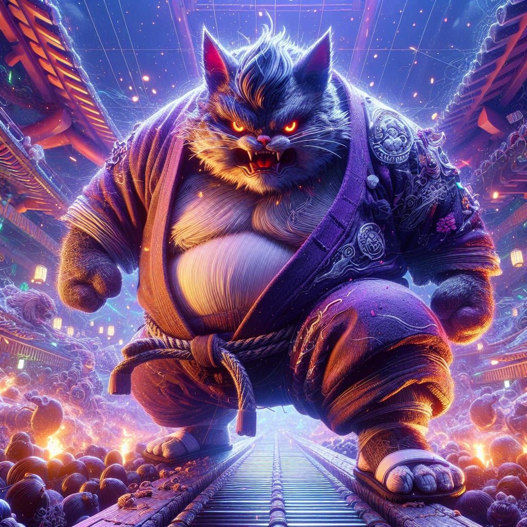 Sumo Cat in Dark Fantasy Romance Anime Style