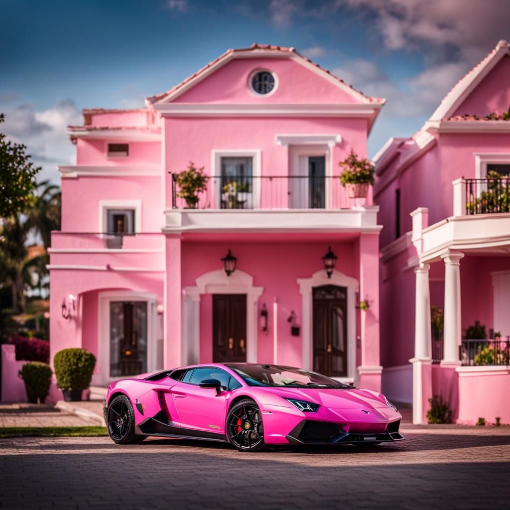 Man Pursuing Dream: Lamborghini and Pink House