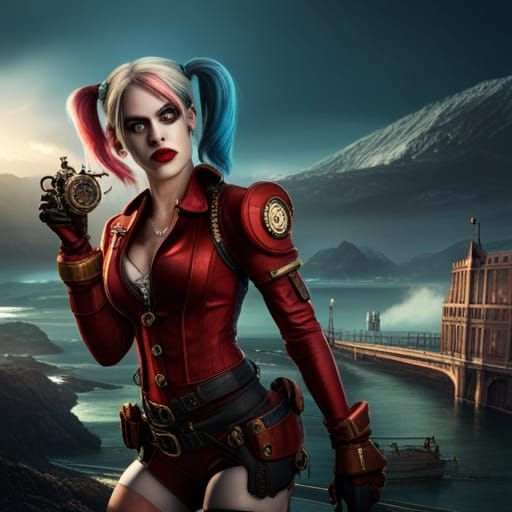 Steampunk Harley Quinn Detailed Digital Painting