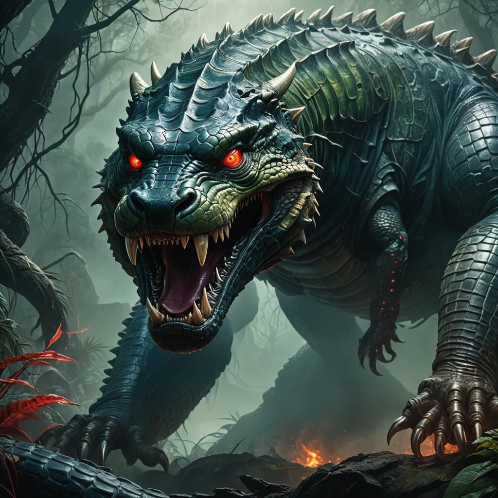 Anaconda-Crocodile Hybrid vs Tiger-Scorpion in Dark Fantasy ...