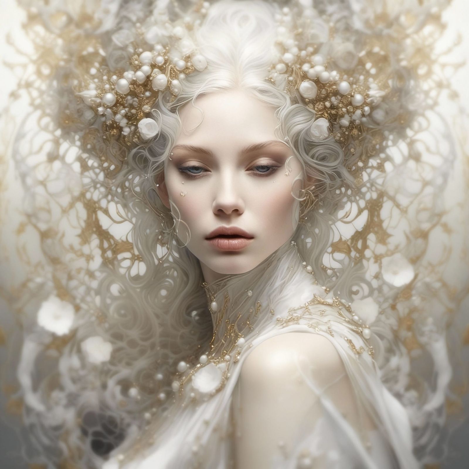 Ethereal Gold Portrait of a Vulnerable Woman