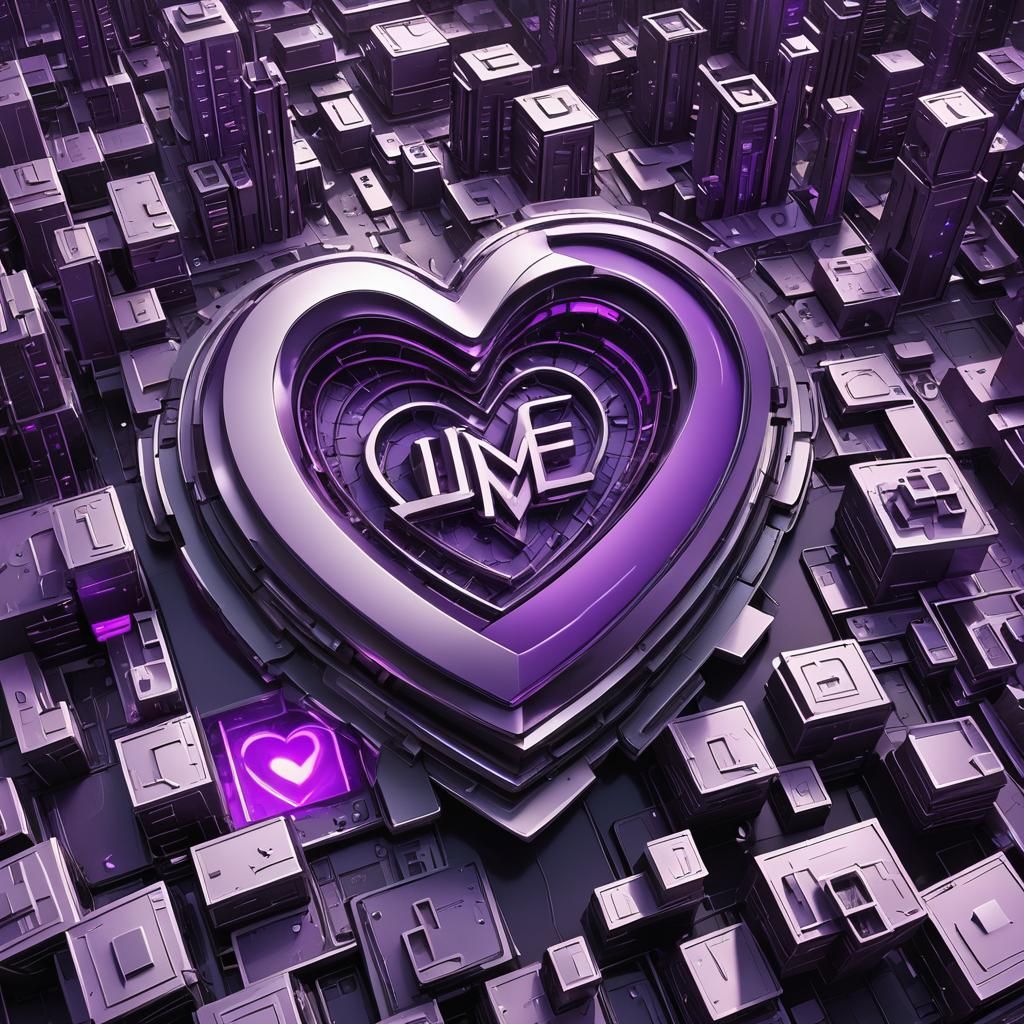 Futuristic 3D Name Design with Purple Heart Symbol