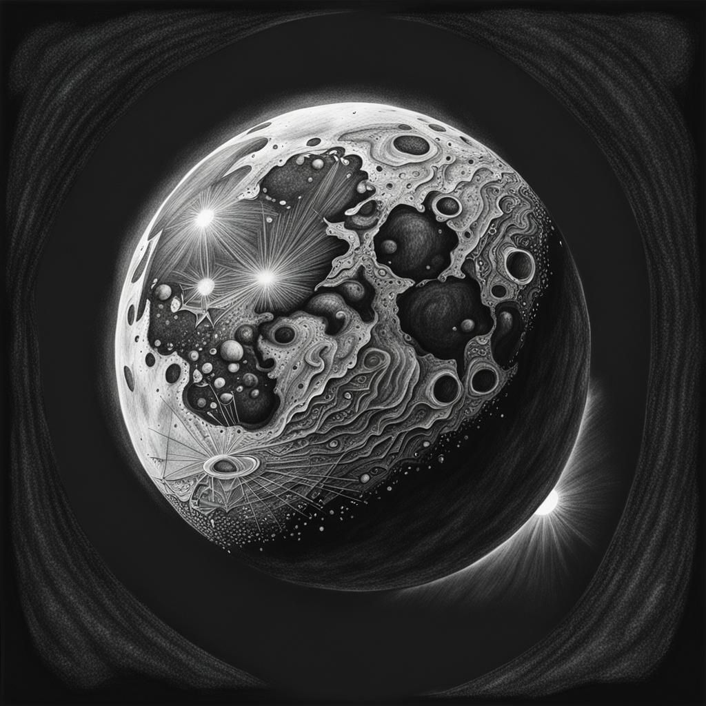 Hyperdetailed Charcoal Drawing of Lunar Eclipse