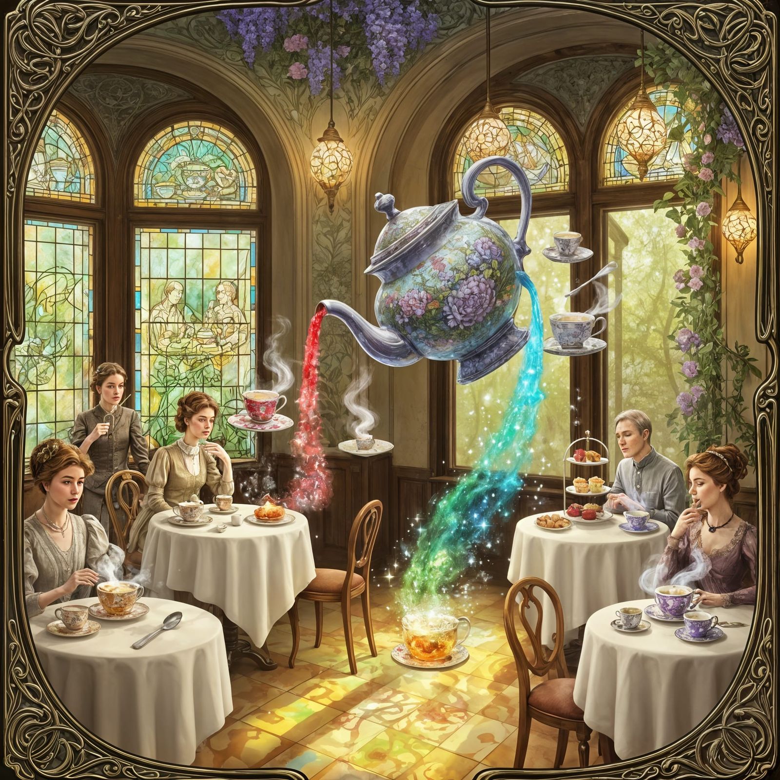 Magical Teapot in Art Nouveau Tearoom