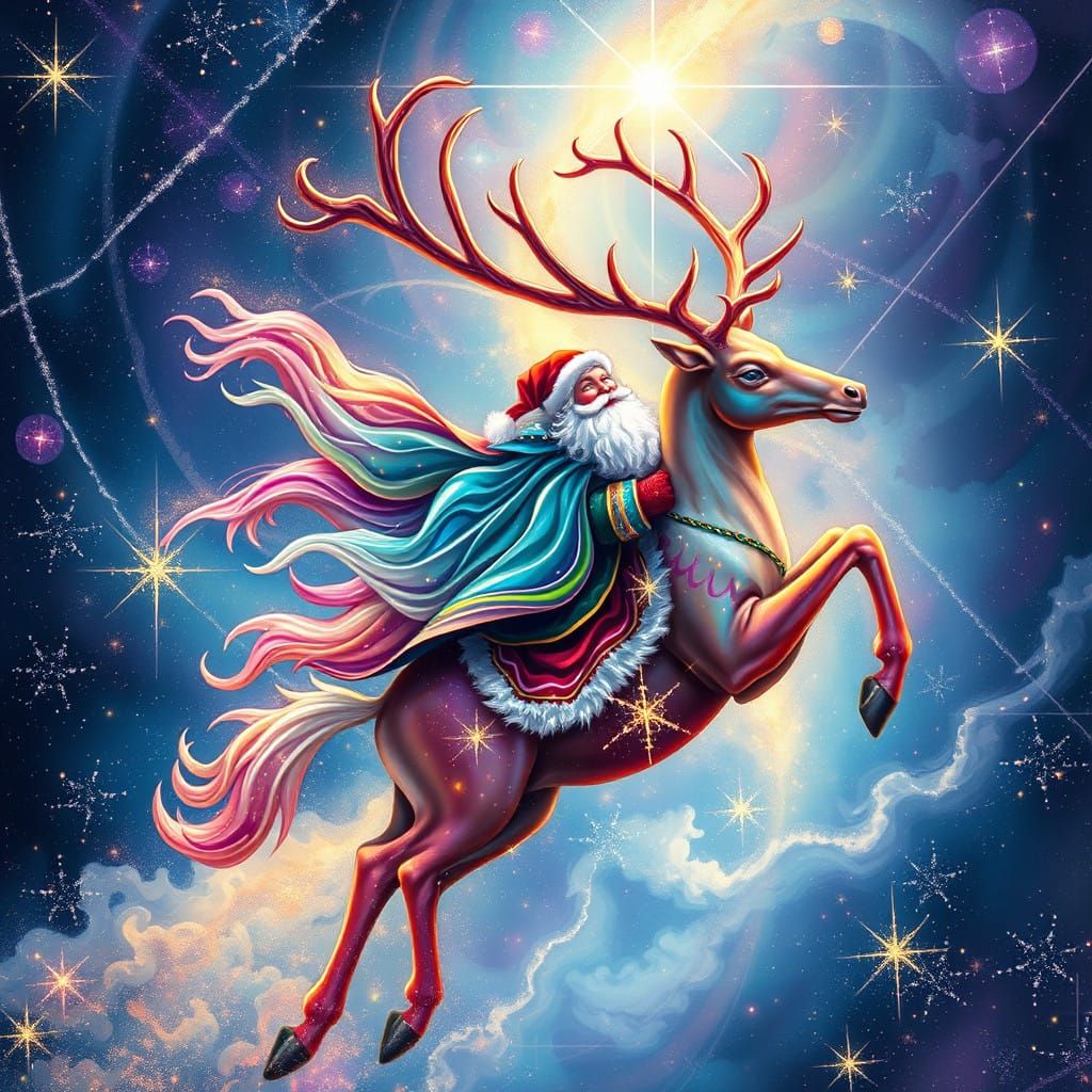 Reindeer Ascension in Vibrant Holographic Art