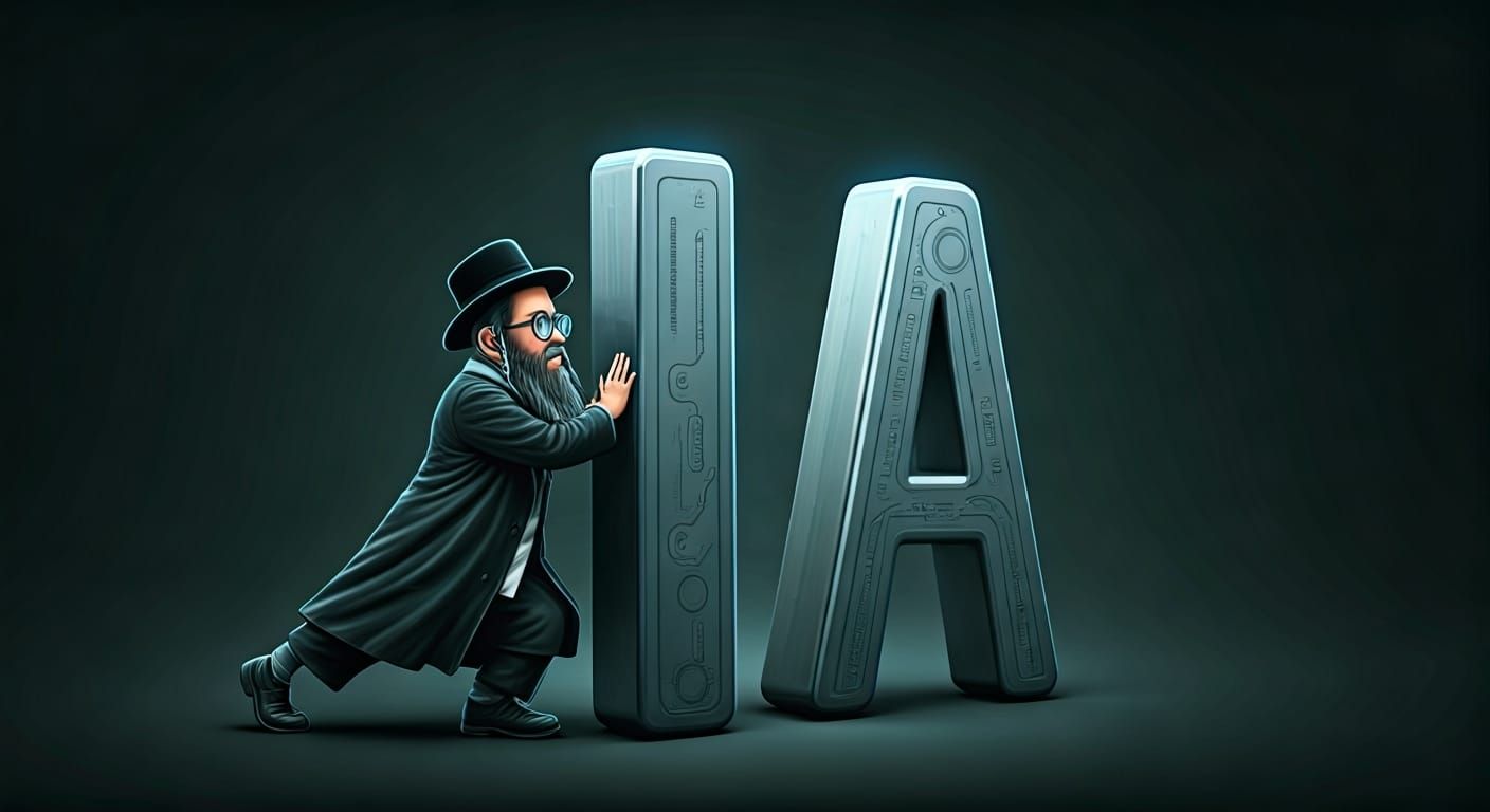 Hasidic Character Pushing Letter I in Comic Style