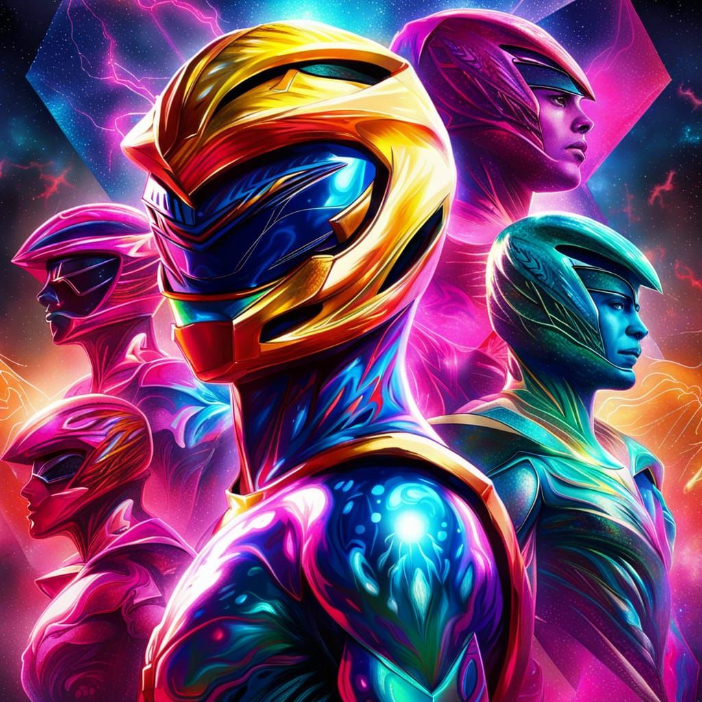 Power Rangers in Holographic Cosmic Astral Illustration