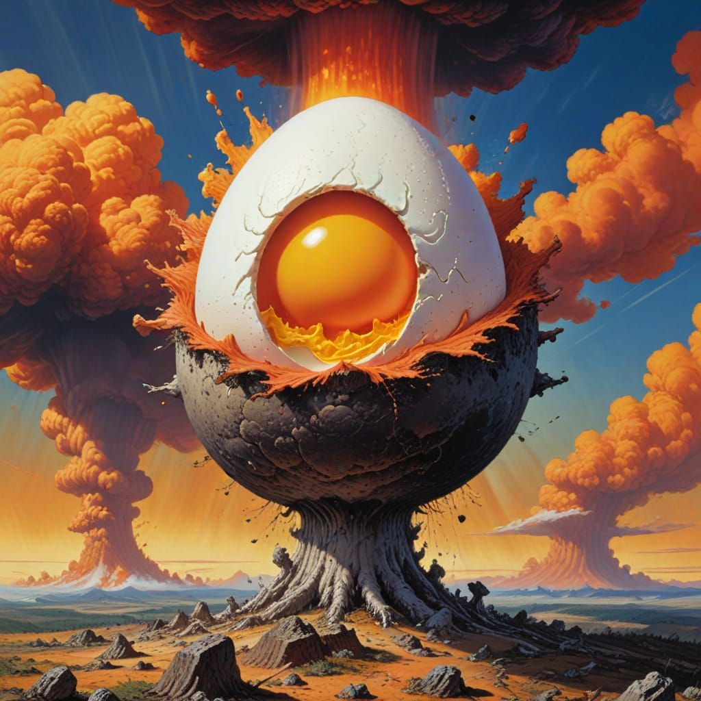 Angry Egg on Nuclear Cloud, Moebius Style