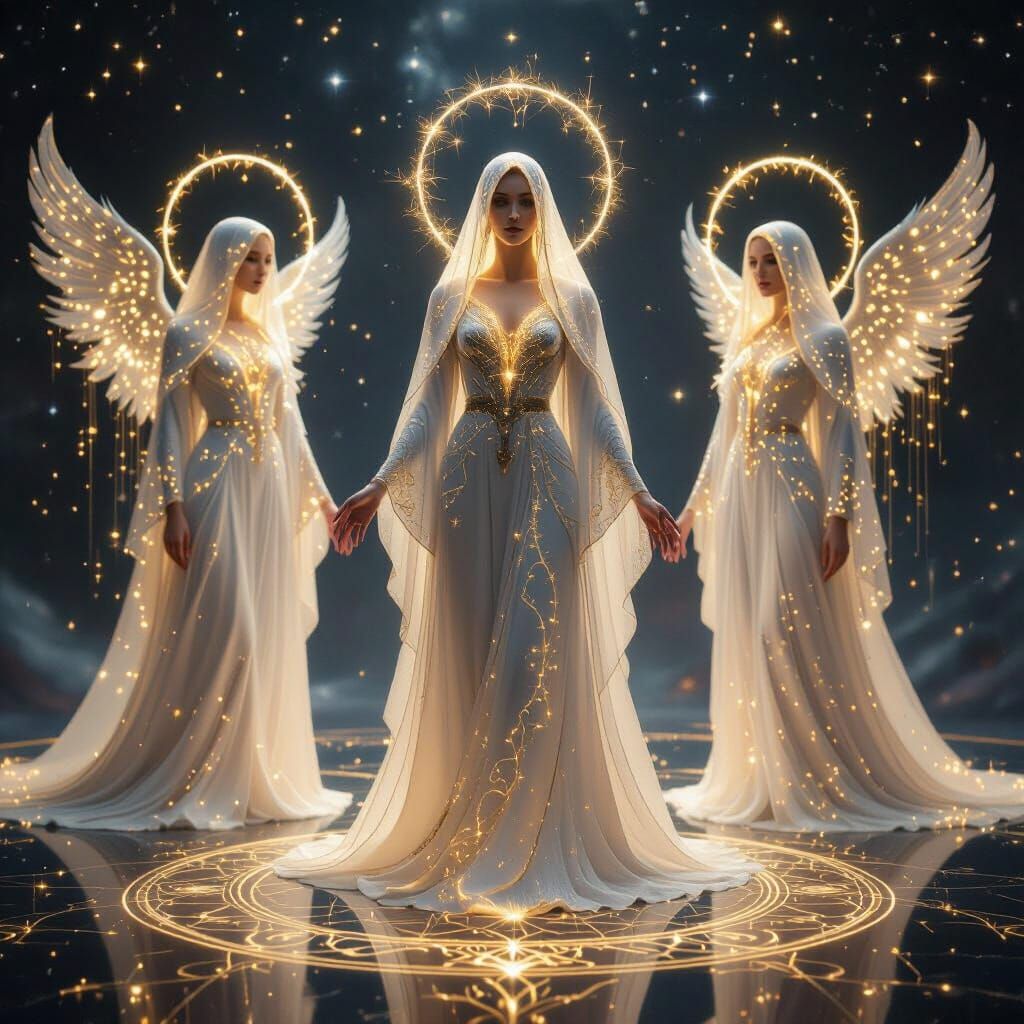 Celestial Angels in Cosmic Void as Cinematic Film Still