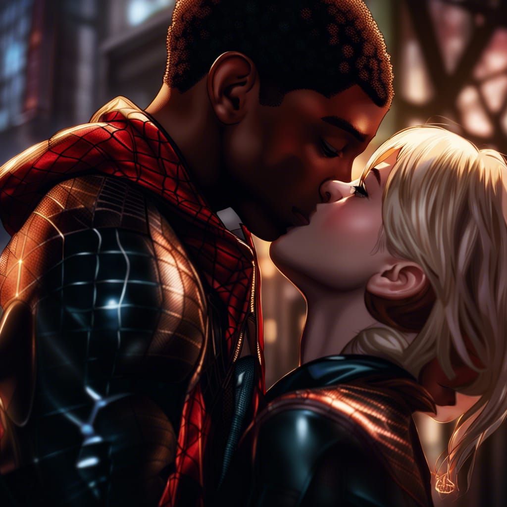 Miles Morales and Gwen Stacy Kissing