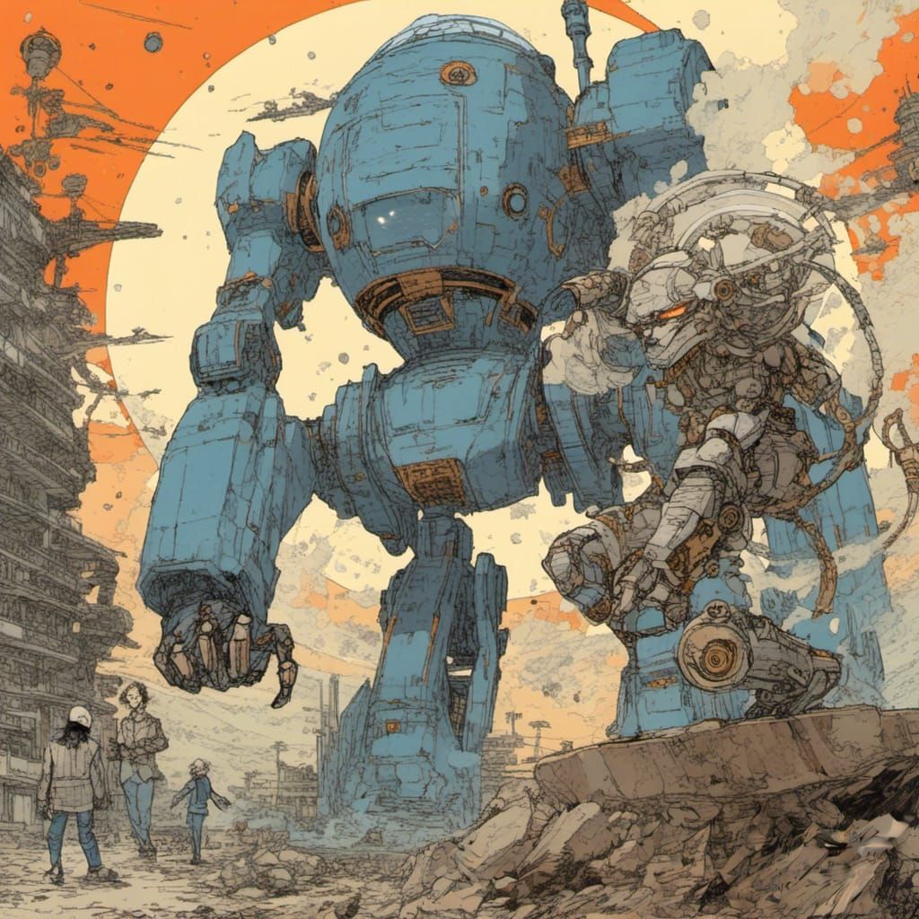 Retro Anime Mech Robot Battle