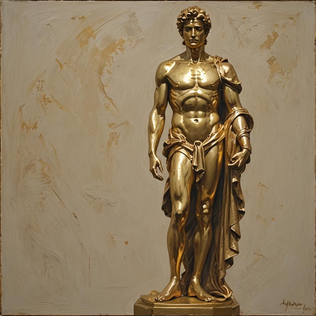 Golden Statue Full Length Pose as Oil Painting