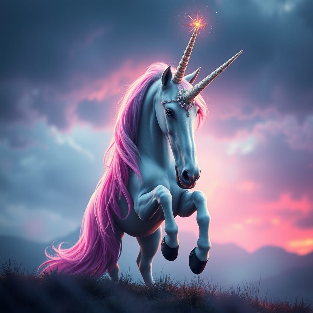 Mythical Unicorn Horse in Neon Futuristic Style