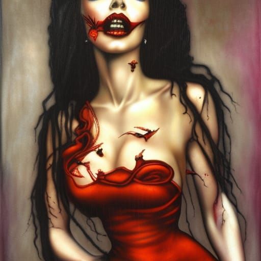 Elvira Seduces: Cel-Shaded Digital Art Portrait