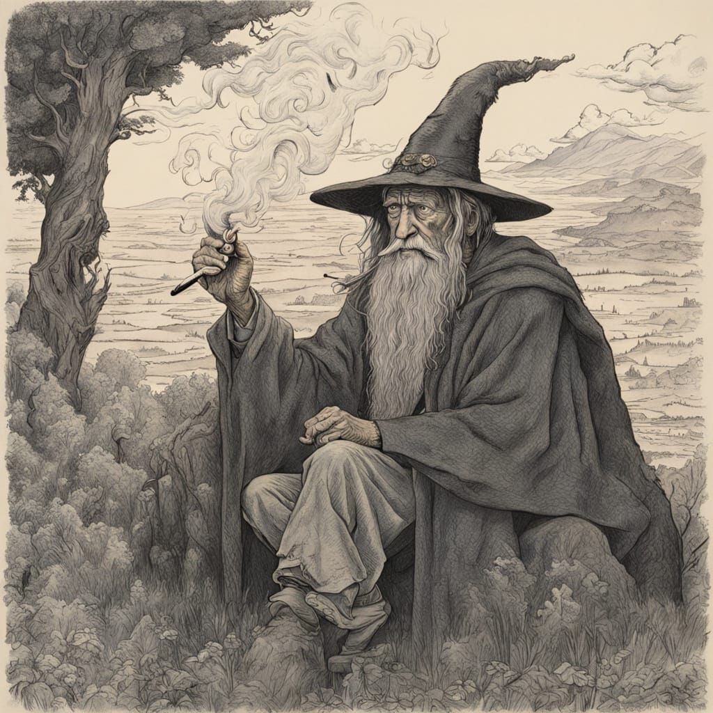Mystical Portrait of a Wizard in a Smoky Tavern