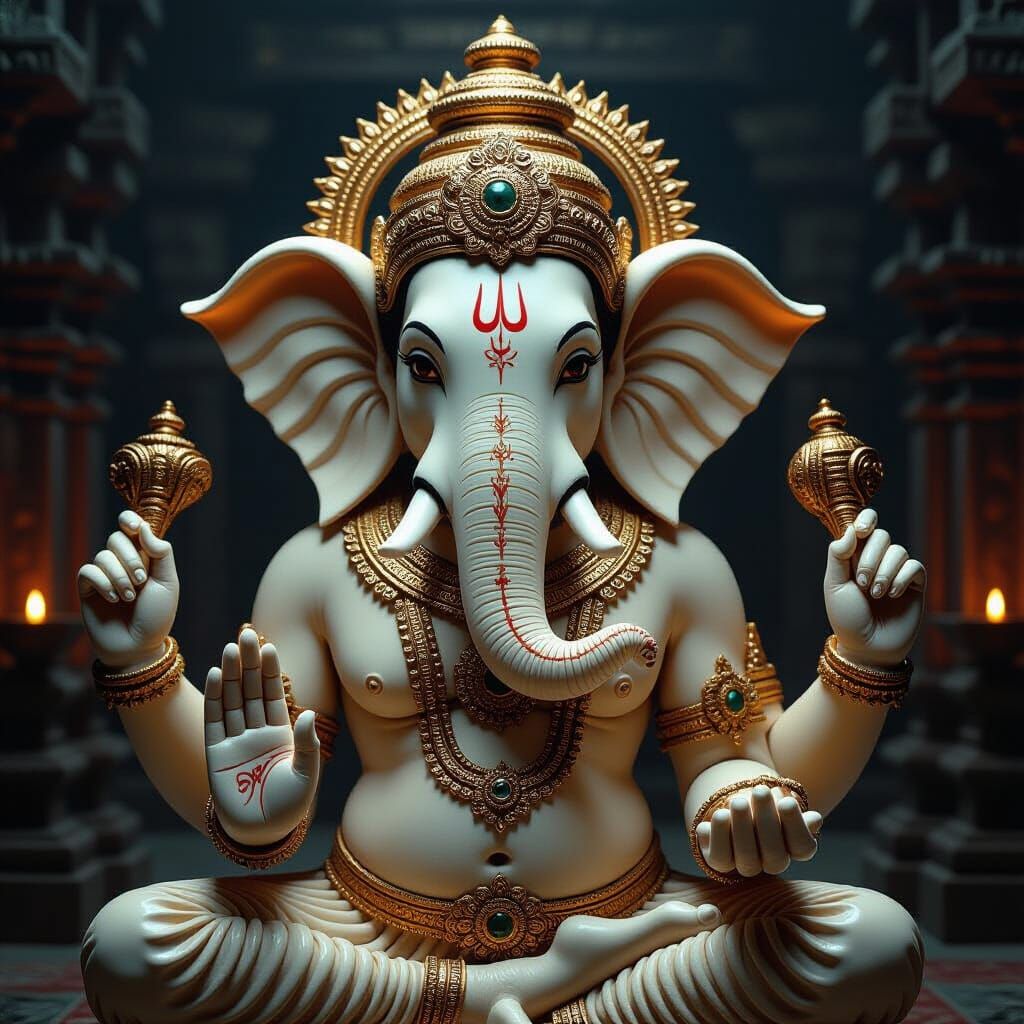 Ganesha Skeleton: Dark Surrealism in a Temple Chamber