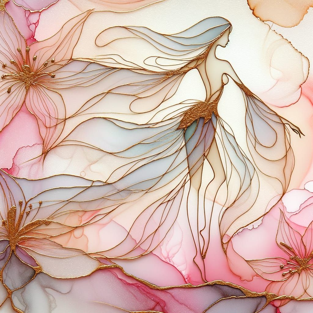 Macro Photo of Rice Paper Woman in Alcohol Ink