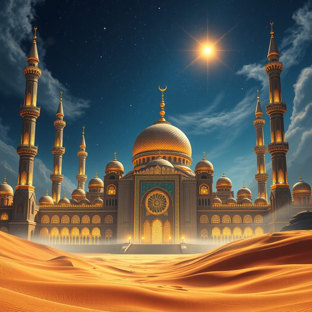Surreal Mosque in Futuristic Ancient Cityscape