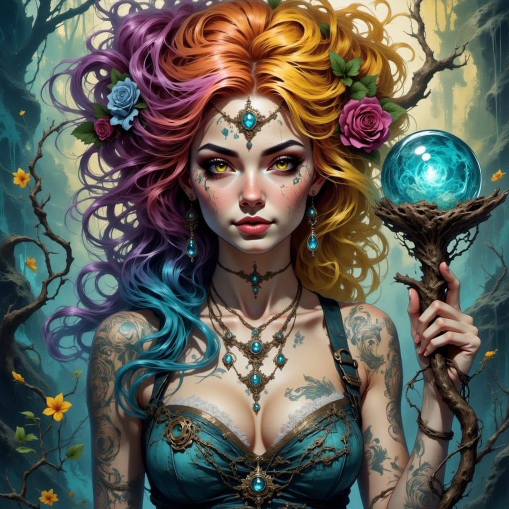 Enchanted Goddess Amidst Vibrant Graffiti