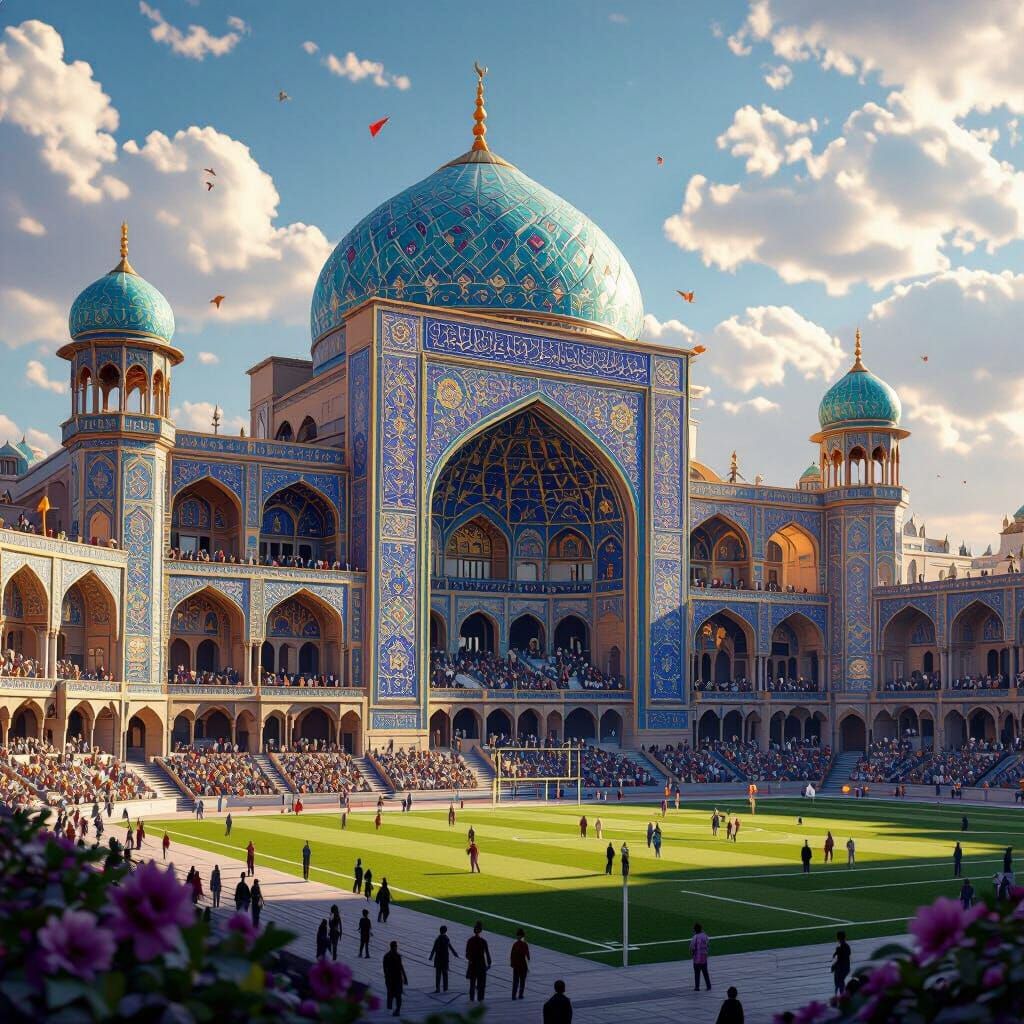 Fantastical Persian Football Stadium as Concept Art