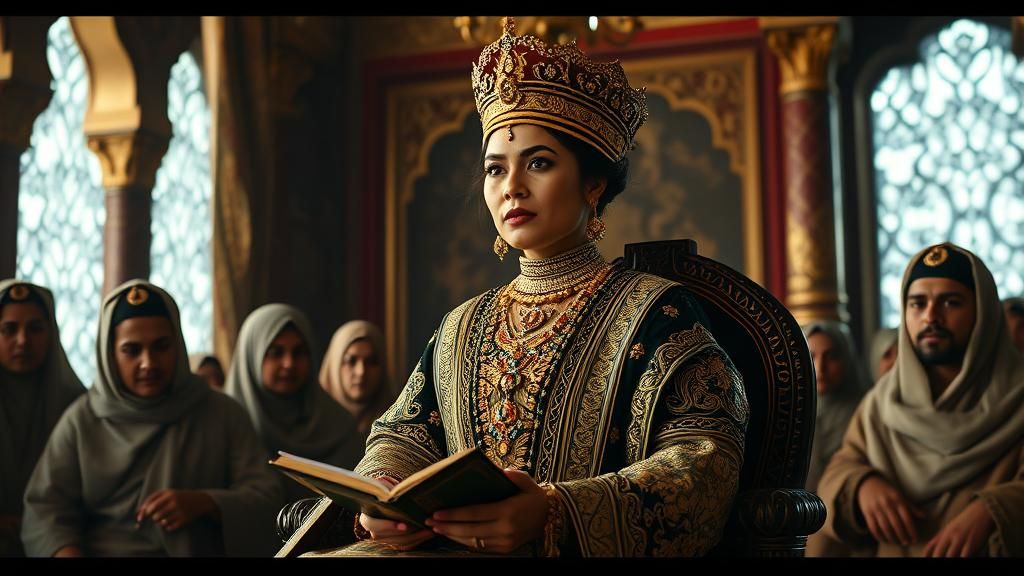 Aceh Queen Instructs Scholars: Cinematic Film Still