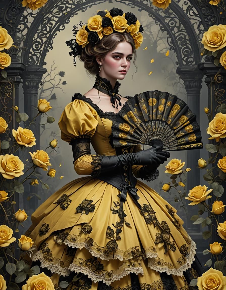Victorian Woman with Roses: Detailed Matte Painting