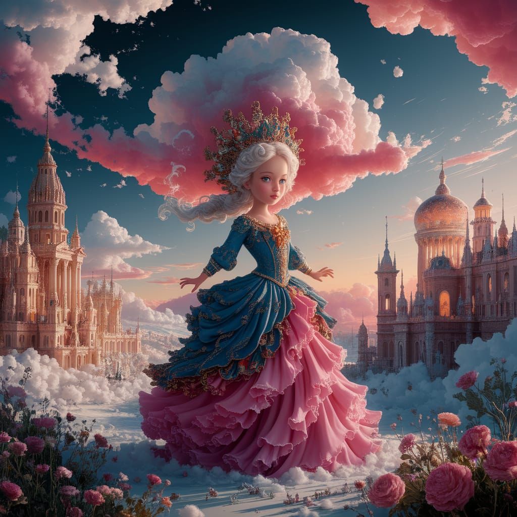 Whimsical Woman with Head in the Clouds