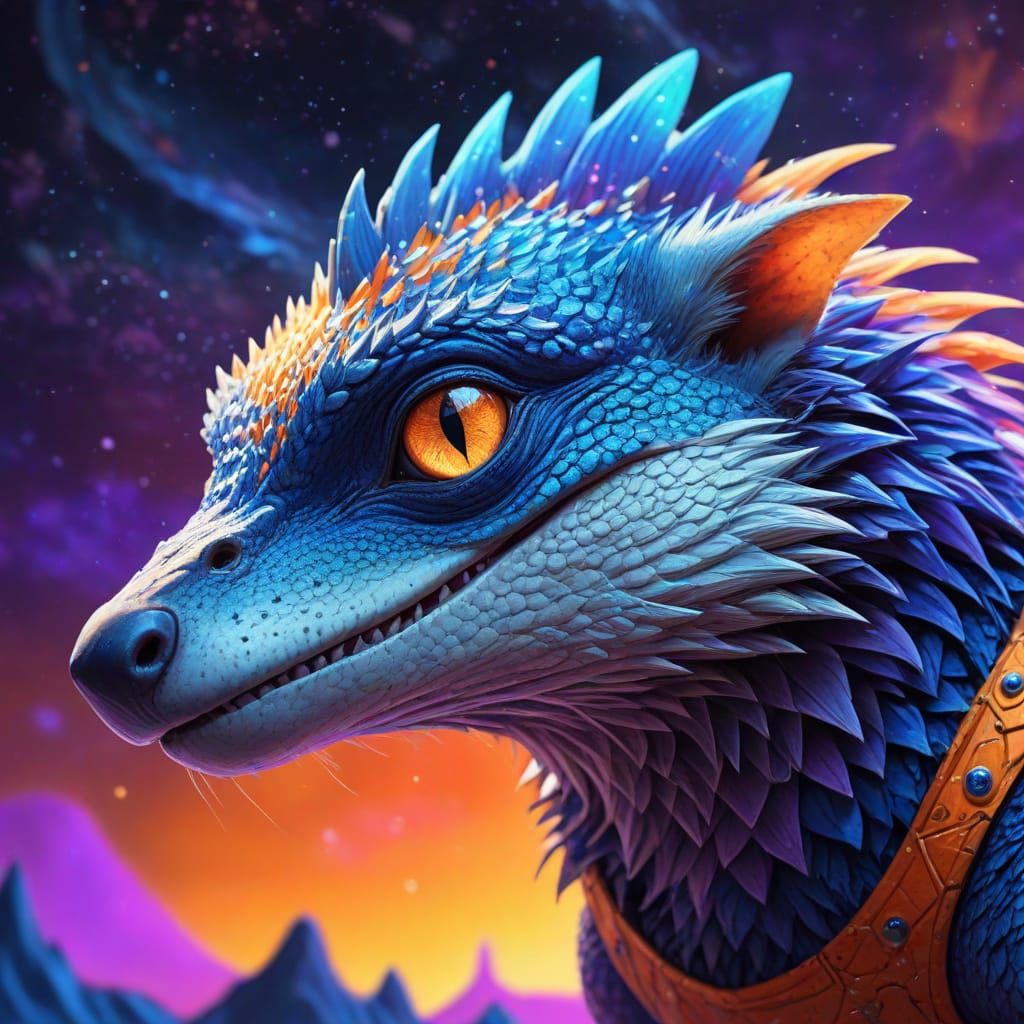 Cosmic Alien Creature with Iridescent Scales