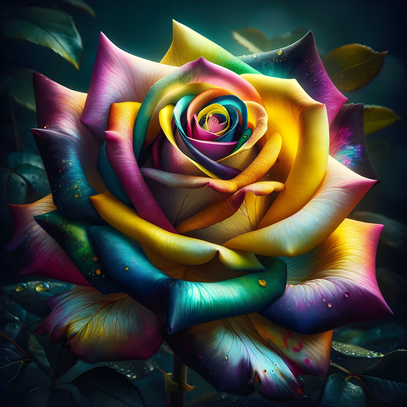 Vibrant Rainbow Rose in Graffiti Art Style